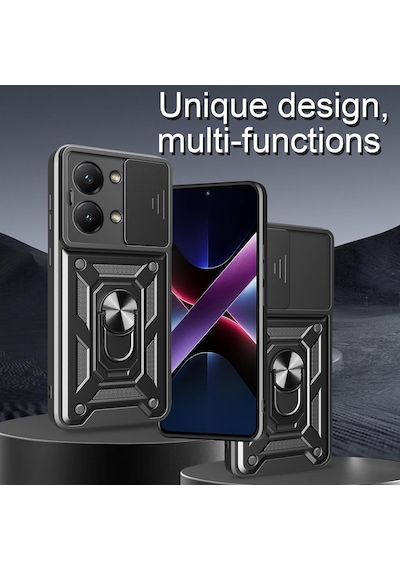 Xiaomi Poco X8 Pro Max İle Uyumlu Kılıf Magnetik Standlı Kamera Korumalı Sürgülü Kapak Siyah