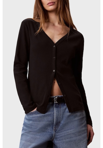Calvin Klein Logolu V Yaka Düğmeli Hırka Lv047g207gub1 Kadın Hırka Lv047g207g Ub1 Siyah