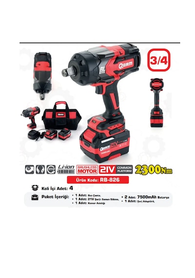 Arm RB-826 3/4 2300NM Şarjlı Somun Sökme Sıkma Makinesi