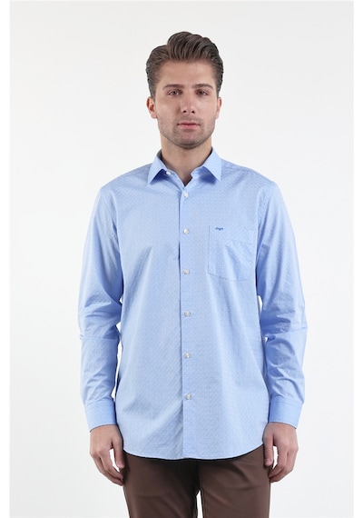 İmza Mavi Sert Yaka Uzun Kol Cepli Comfort Fit Pamuk Gömlek 1004260174 XL