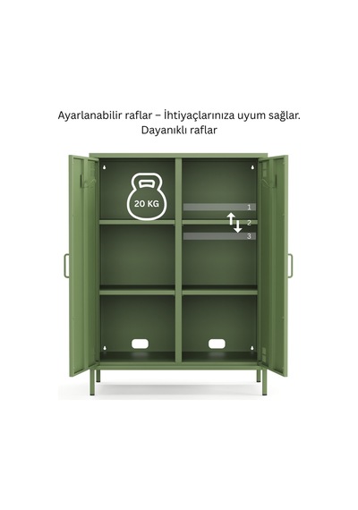 Pera Metal Dolap 2 Kapılı 80,50 X 40 X 109,50 Cm - 9 Renk Seçeneği Bulunmaktadır Yeşil