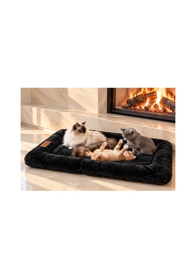 Kedi Ve Köpek Yer Minderi Ve Matı Üst Kalite Boncuk Elyaf Kaydırmaz Taban Kedi Ve Köpek Yatağı Siyah 1715597681