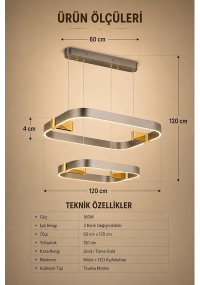 2'li Modern Premium 3 Renkli Ledli Sarkıt Avizesi Platin Salon Mutfak Oturma Odası Modelleri 160w Beyaz