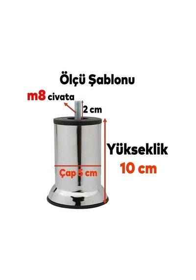 Bro Dolap Mobilya Metal Kanepe Baza Koltuk Çekyat Destek Ayağı Ayakları M8 Civata Krom Metal 10 Cm. Gri