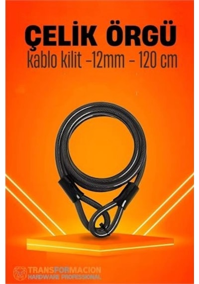 Transformacion Çelik Örgü Kablo Kilit 12mm 120 Cm Bisiklet Kilidi Motosiklet Kilidi Eşya Garaj Kilidi 721730 Siyah