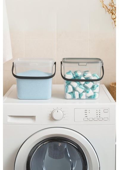 2 Li Multibox Deterjanlık Kutusu & Banyo Düzenleyici & Saklama Kutusu 6 Lt Şeffaf Şeffaf