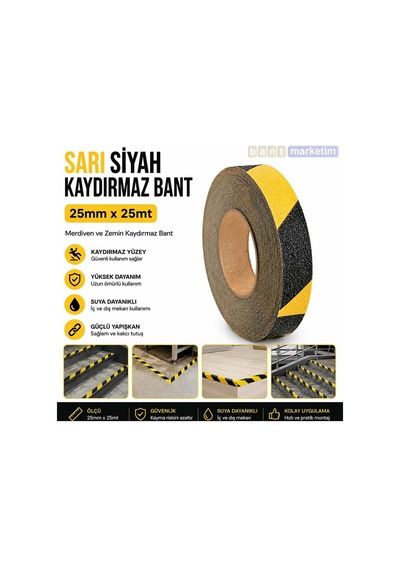 Sarı Siyah Merdiven Ve Zemin Kaydırmaz Bant 25mm X 25mt Kaymaz Antislip Bant Bant Marketim