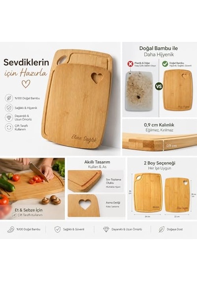 Kesme Tahtası Seti 2 Li 20x30 Cm 24x34 Cm 1 Cm Kalınlık Dayanıklı Ve Hijyenik Mutfak Kesim Panosu Diğer
