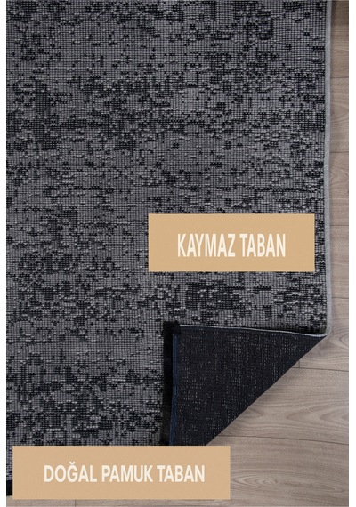 Badelya Home Gri Şönil Makinada Yıkanabilir Kaymaz Taban Saçaklı Pamuklu Halı Kilim Oturma Odası Salon Mutfak