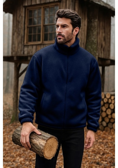 Ghassy Co. Erkek Pro Termal İç Dış Sherpa Sonbahar Kış Tam Fermuarlı Peluş Sweatshirt Lacivert