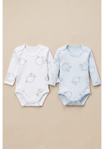 Minory Baby - %100 Pamuk Kuzulu Uzun Kollu Body Set Çok Renkli Çok Renkli