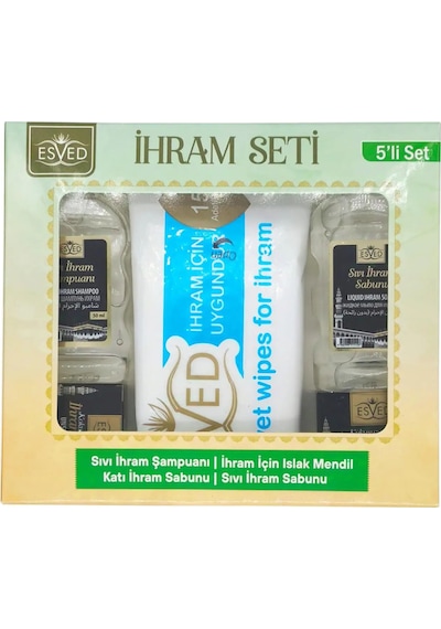 Kokusuz İhram Seti 5li , İhram Sıvı Sabunu, İhram Şampuan, İhram Katı Sabun, İhram Islak Mendil