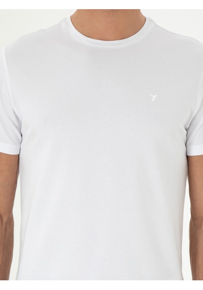 Beyaz Slim Fit Bisiklet Yaka Merserize Basic T-shirt 15841036