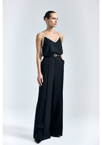 Sateen Kemer Detaylı Pantolon - Siyah-137345