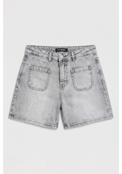 Itsbasic Kadın Gri Kot 4s6-12 Mom Fit Önden Cepli Denim Şort