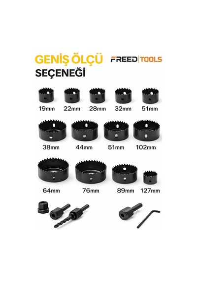 16 Parça Panç Seti 19-64 Mm Ahşap Metal Plastik Delme Uçları Seti