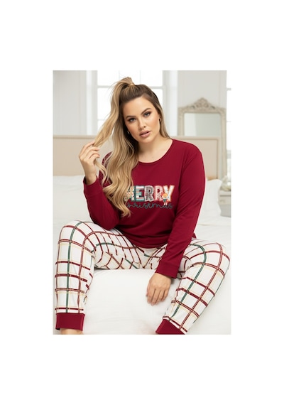 Siyah İnci Curve Büyük Beden Battal Boy Pamuklu Pijama Takım25240858 Bordo