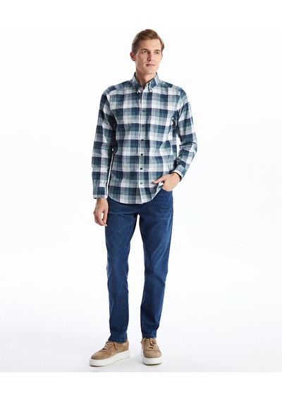 Lcwaıkıkı Classic Yeşil Regular Fit Uzun Kollu Ekose Poplin Erkek Gömlek