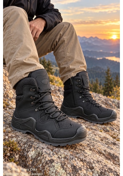 Muggo Everest Erkek Tactical Askeri Fermuarlı Ve Bağcıklı Postal Çöl Botu Siyah