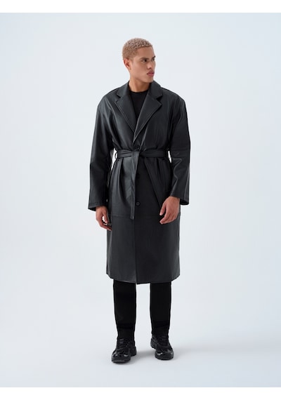 Regular Fit Erkek Trenchcoat Siyah
