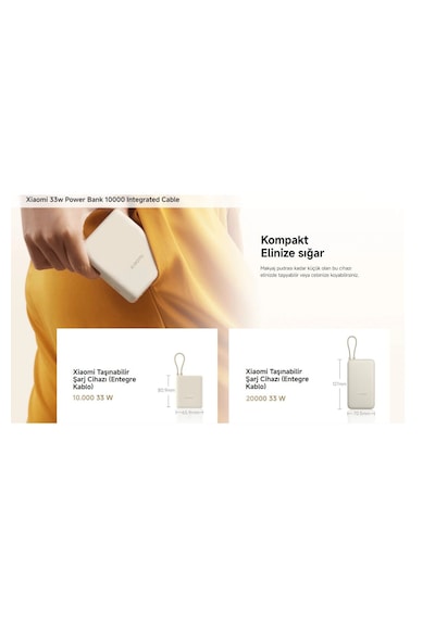 Xiaomi Mi 33w Power Bank 10000mah Integrated Cable Krem