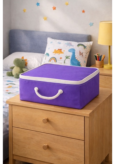 Şeffaf Kapaklı Saklama Hurcu 28x32x15 Kıyafet, Çorap Ve Dolap Düzenleyici Organizer Mor