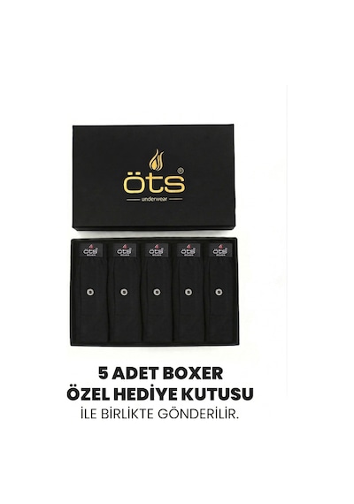 Öts Premium 5'li Erkek Boxer Düğmeli, Süprem - Hediye Kutulu, %100 Pamuk, Siyah