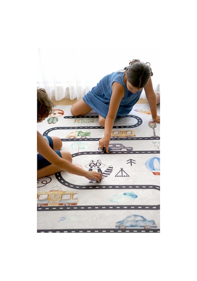 Araba Yolu Oyun Matı 120x160 cm Bebek Çocuk Halısı Gri Yenidoğan Yumuşak Aktivite Etkinlik Örtüsü