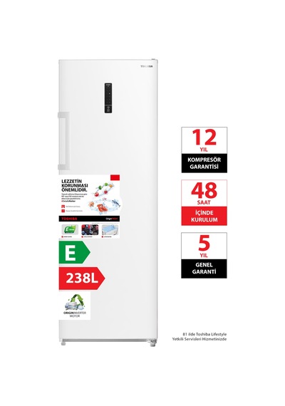 Toshiba GR-RU312WE-DMT(01) 238 L Dikey Derin Dondurucu