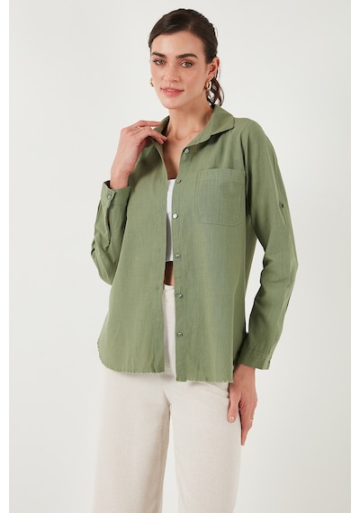 Lela Pamuklu Regular Fit Cepli Bayan Gömlek Cf25S16992 Haki