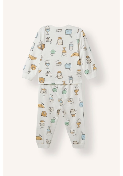 Defacto Baskılı Uzun Kollu Üst Elastik Bel Alt 2li Pijama Takımı Erkek Bebek H6539a526auer233 Ekru-er233