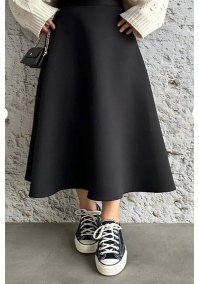 Greymoda Kadın Siyah İthal Scuba Kumaş Kloş Tesettür Ve Günlük Etek Boy:97-98cm Kemeri Lastiklidir