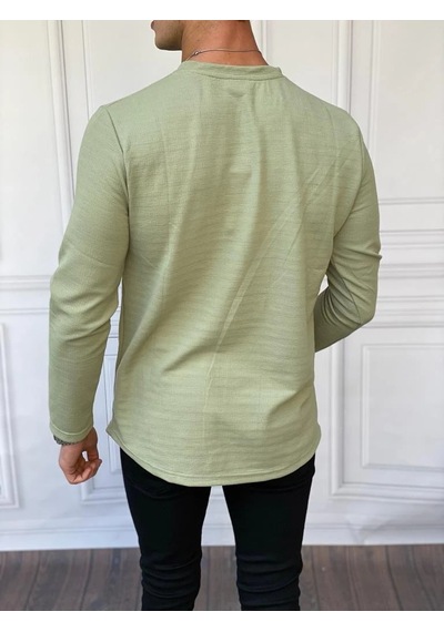Modefendi Ön Detayı Çizgi Detaylı Pamuklu Sweatshırt Yeşil