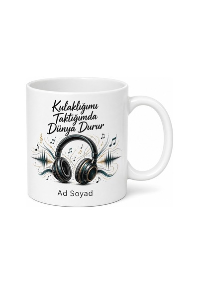 Kulaklık Takan Müzik Aşıkları İçin Dünya İle Bağlantıyı Kes Kupa Bardak Hediye Beyaz / Çok Renkli