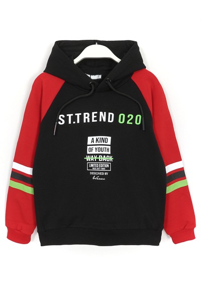 Dobakids Baskılı Erkek Çocuk Kapüşonlu Sweatshirt Siyah 001-0001981 Siyah