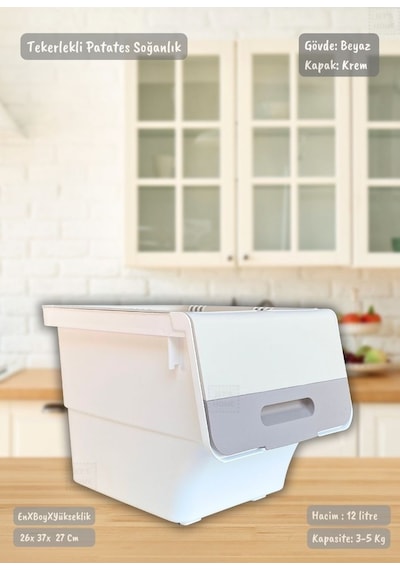 Tekerlekli Sebzelik Bpa Free Soğanlık Patates Soğan Sepeti Organizer Beyaz Krem Motek 12 Lt Krem-beyaz