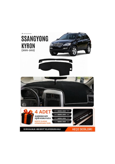 Ssangyong Kyron 2005-2012 Uyumlu Torpido Örtüsü, Torpido Kılıfı - Siyah Gri