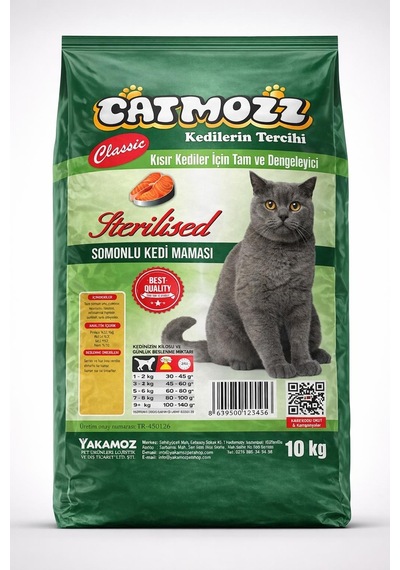 Catmozz Classic Sterilised Somonlu Kısırlaştırılmış Yetişkin Kedi Maması 10 KG