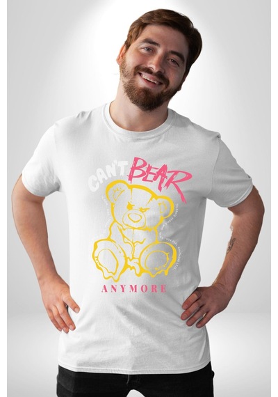 Daha Fazla Dayanamıyorum Teddy Unisex Unisex Beyaz Organik Baskılı T-shirt Penye Yüksek Kalite Beyaz