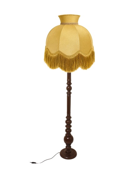 Gold Kadife Başlık Koyu Ceviz Ahşap Ayaklı Lambader Vintage Model 170x50cm Altın