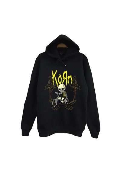 Korn Müzik Grubu Baskılı Unisex %100 Pamuk Siyah Kapüşonlu Sweatshirt Siyah