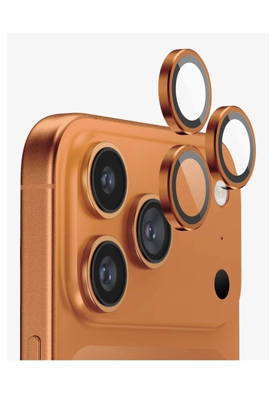 Apple Uyumlu   iPhone 17 Pro / 17 Pro Max Kamera Lens Koruyucu ''safir Cam & Kolay Kurulum'' Turuncu