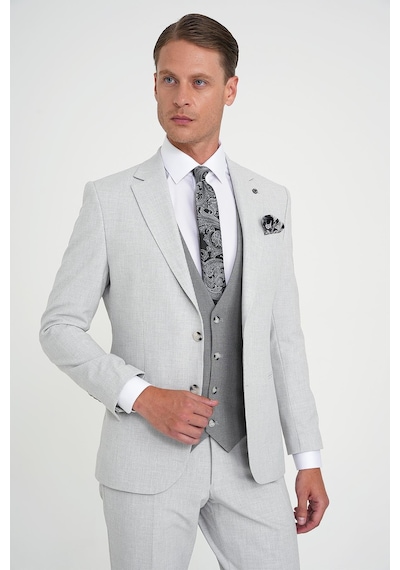 Efor Slim Fit Fleto Cep Pötikare Desenli Yelekli Gri Takım Elbise Tk 922 Gri