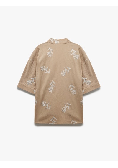 Koton Pamuklu Geniş Kollu Nakışlı Çiçekli Uzun Kimono Vizon 5sak50034pw