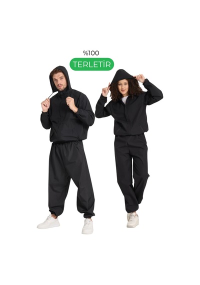 Hnc Sport Unisex Nefes Alan Termal Sauna Eşofman - Terleme Eşofmanı Siyah
