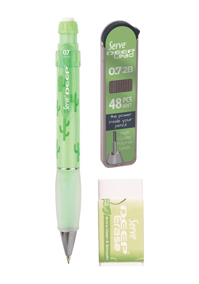 Doğa Desenli Deep Kalem, Deep Silgi Ve Deep Min, 0.7 Mm, Elma Yeşili
