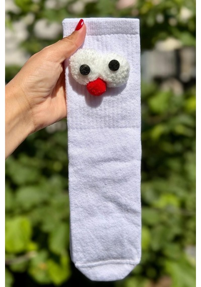 Lousocks Unisex Beyaz Pörtlek Gözlü Eğlenceli Soket Çorap