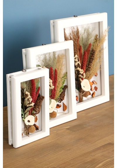 Yapay Çiçek Deposu Dekoratif Çiçekli Çerçeve Tablo 3lü Set Kod:109