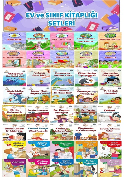 1.Sınıf Ev ve Sınıf Kitaplığı İçin Büyük Boy Eğlenceli 40 li Hikaye Seti (16 Yaprak)