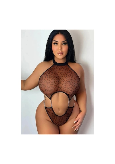 Ang Butik Kadın Leopar Desenli Büyük Bedenlere Uygun Babydoll Siyah-leopar